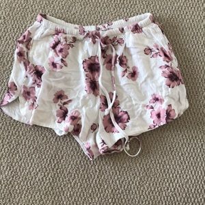 White and pink floral shorts